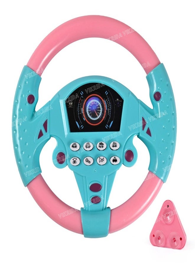 VikriDA Pretend Adventure Steering Wheel for Kids | Early Education Driving Toy with Light Music (Pink) - Image 1